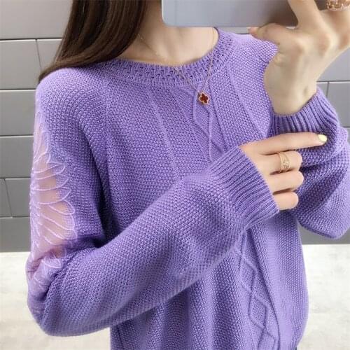 3981 (had 1 ranked no. 3) spring new round collar sweater clip bright silk raglan sleeve lace embroidery ladies' 44