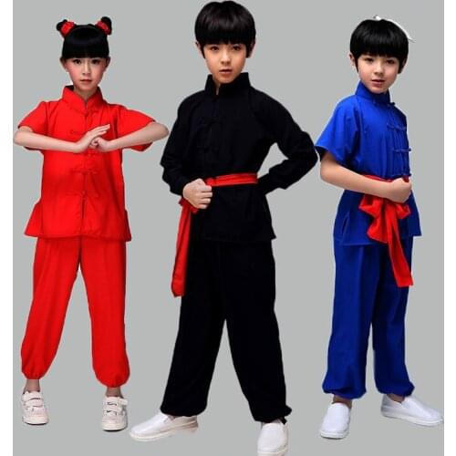 New Design Children Chinese Kungfu Martial Arts Uniform Boys Girls 3 Color Wushu Costumes Tai Chi Clothes Set