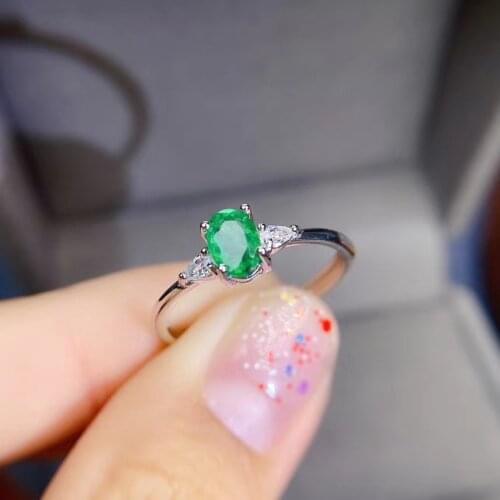 New natural green emerald gemstone ring for women jewelry real 925 silver certified natural gem engagement ring good gift