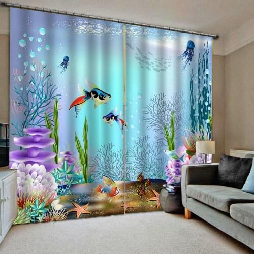 Window curtains for living room bedroom blackout curtains Blue ocean curtains kids curtain