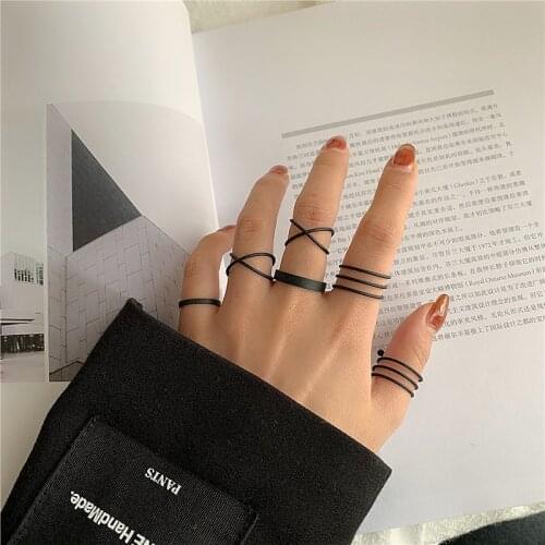Original Simple Gold Silver Black Color Hollow Geometric Rings Set For Women Fashion Cross Twist Joint Ring Female Jewelry 2020