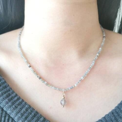 Labradorite Moonstone Necklace Faceted Natural Gemstones 14K Gold Filled Charms Pendant Women Gift Jewelry