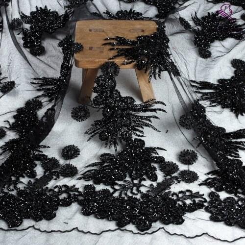 La Belleza stock white/black super heavy beaded beaded magic sequins wedding/evening dress lace fabric 47'' width by yard