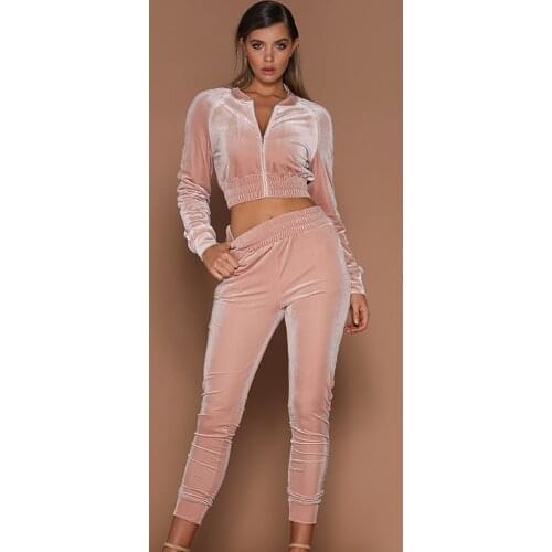 Plush Womens Sweater Suit Solid Color Long-sleeved Zipper Sports Autumn Slim Fit New Two-piece Suit