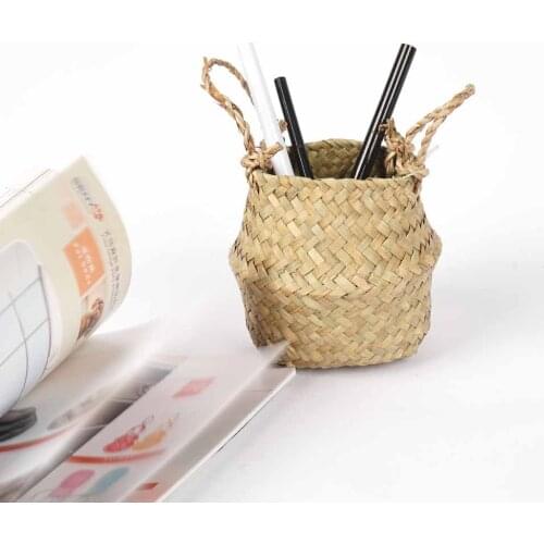 Seagrass Pen Holder Multi-functional Pen Box Desktop Organizer Stationery Storage Bucket Pencil Container Case Desk Plant basket