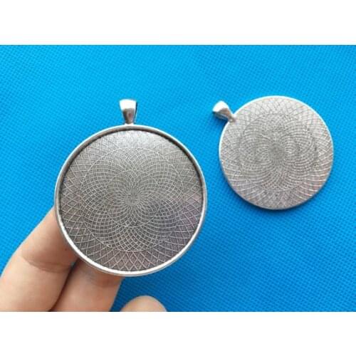 20pcs Antique Silver tone/Antique Bronze Round Base Bezel Setting Tray Pendant Charm,fit 45mm Cabochon/Cameo,Big Bail Hook