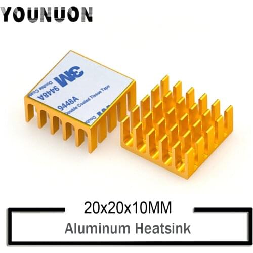 10Pcs YOUNUON Golden 20mm x 20mm x 10mm Gold Heatsink Cooling Fin Aluminum Heat Sink Radiator Cooler Black Heatsink 20*20*10mm