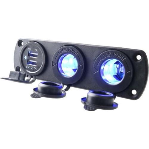 USB Charger Socket Panel Dual USB Port 2 Cigarette Lighter Outlet Socket With Blue LED For 12V/24V 3.1A Car Marine Truck