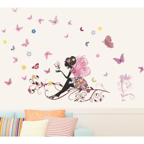 Butterfly flower fairy Wall stickers for Kids Room Wall Decoration Bedroom Living Room Children Girls Room Decal Poster Mural
