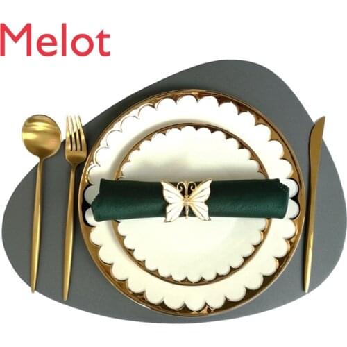 Modern Simple and Light Luxury Model Room Tableware Set Nordic Steak Western Plate Crescent Plate with Gold Lace Table Set