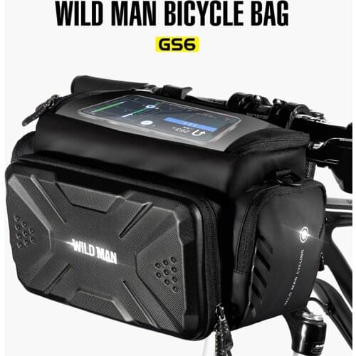 WILD MAN Waterproof Bicycle Front Tube Frame Bag EVA Hard Shell Bike Handlebar Pannier Cycling Folding Camera Phone Shoulder