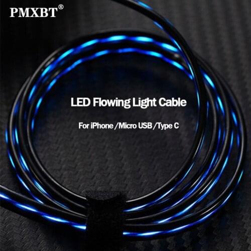 LED Glow Flowing Cable Micro USB Type C Mobile Phone Charging Cable For Samsung Galaxy S10 S9 S8 J7 Xiaomi USB Charger Data Wire