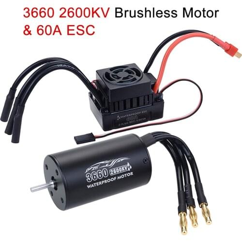 Waterproof 3660 2600KV 3300KV Brushless Motor 60A ESC for Tamiya Traxxas Slash Bandit Redcat 1/10 RC Car Truck Parts