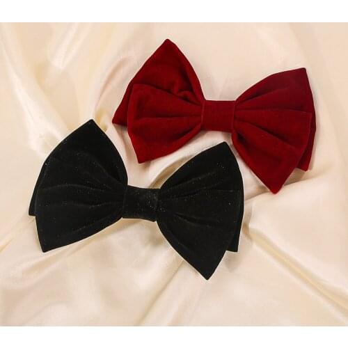 Lalynnly Velvet Bow With Clip Women Girls Elegant Bow Tie Hairpins Vintage Black Wine Red Bow Hair Clip Hair Accessories F2642