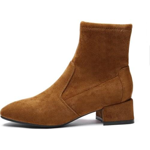 XEK Womens Boots Pointed Toe Yarn Elastic Ankle Boots Thick Heel High Heels Shoes Woman Female Socks Boots 2019 Autumn YYJ198