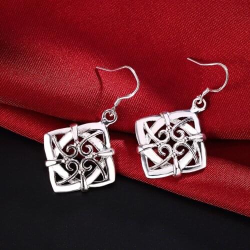 New 925 Sterling Silver Earrings for Women Jewelry Exquisite Round Carved square Earrings Christmas Gifts