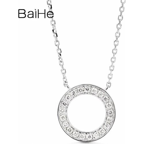 BAIHE Solid 18K White Gold 0.19ct H/SI-SI3 Natural Diamonds Wedding Women Trendy Fine Jewelry Beautiful diamond round Necklaces