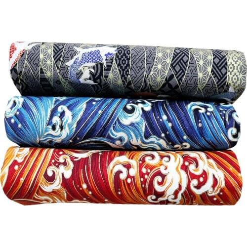 150cmx50cm Bronzing Japanese Style Pure Cotton Fabric Beckoning Cat Akita Kimono Bathrobe Cotton Clothing DIY Sewing Fabric