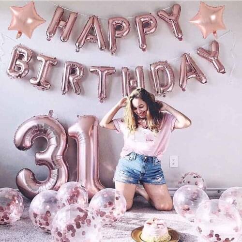 16inch Happy Birthday Letter Foil Balloons Birthday Party confetti Balloon Decoration Kids Adult Rose Gold Alphabet Air Globos