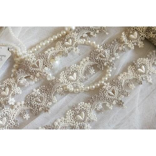 2 Colors 3 Yards Exquisite Khaki Venice Lace Trim Scalloped Heart Embroidery Necklace Supplies 1.77 Inches Wide