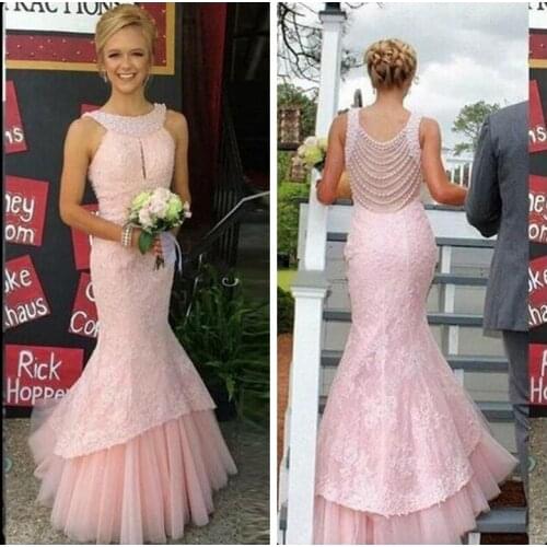 2019 Mermaid Pink Lace Wedding Dress Natural Slim Waistline Bridal Gowns Beaded Back Top Sale Petite Vestidos De Soiree