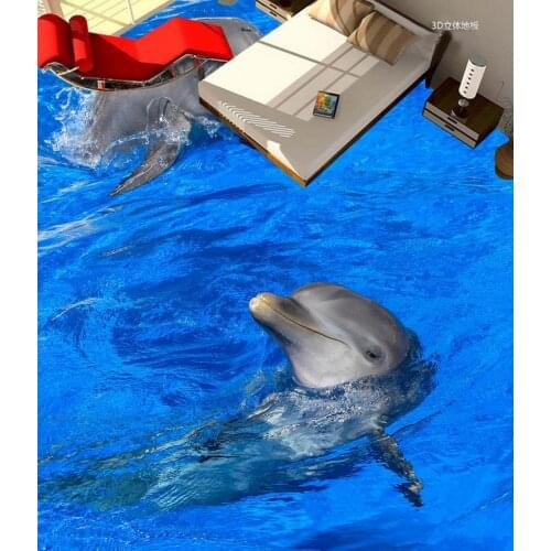 Bathroom 3d wallpaper floor blue ocean dolphin Custom Photo self-adhesive 3D floor Home Decoration