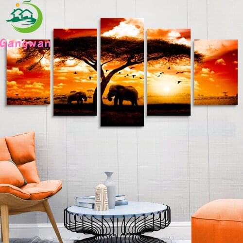 5d diamond painting African elephant full square drill diamond embroidery mosaic sunset big tree view DIY rhinestone home decor