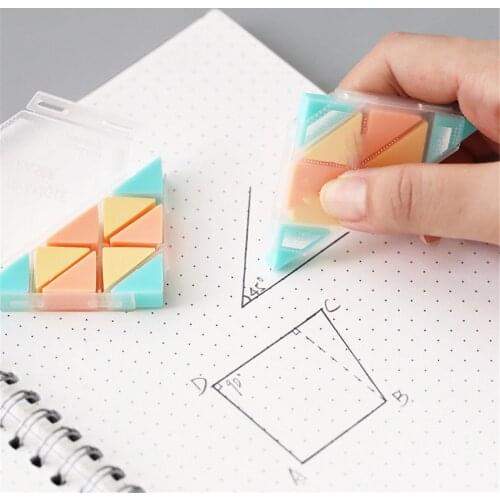 9pc Triangle Shape Mini Erasers with Plastic Shell Kawaii Pencil Modification Tool Student Stationery Office Correction Supplies