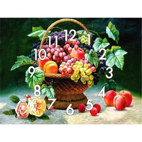Dpsupr Full Square/Round 5D Diamond Painting With Clock Mechanism Cross Stitch Diamond Embroidery Flower Basket Mosaic Gift M03