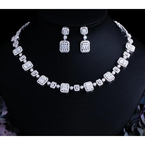 CWWZircons Luxury African Cubic Zirconia Pave White Gold Color Bridal Wedding Jewelry Set for Women Party Dress Accessories T548