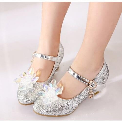 Childrens Cinderella Crystal Shoes Spring and Autumn Style Girl High-heeled Princess Shoes Compere Piano girls dress shoes