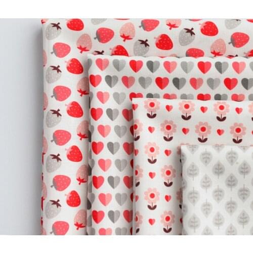 Strawberry Love Flowers Digital Print Cotton Fabric For Handmade DIY Sewing Clothes Dresses By Meters fabric