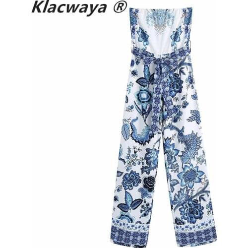 Klacwaya Women Summer Printed Strapless Jumpsuit 2021 Fashion Street Club Casual Sleeveless Bodysuit Siamese Rompers
