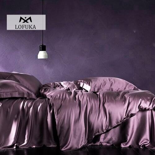 Lofuka Deep Sleep 100% Silk Purple Bedding Set Beauty Healthy Hair And Skin Soft Duvet Cover Queen King Flat Sheet Pillowcase