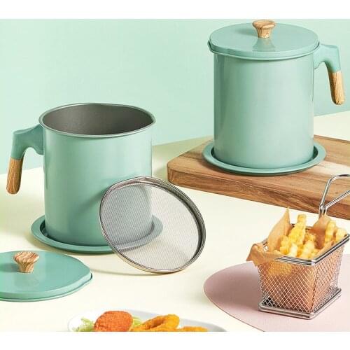 1.4L/1.7L Stainless Steel Oil Filter Container Kettle Oil Storage Tank With Filter Oil Bottle With Lid Kitchen Filter Oil Tank