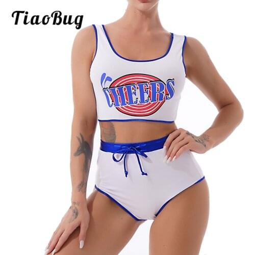 School Girl Cheerleader Costume Women Adult Cheerleading Uniform Dancing Outfit Sleeveless Crop Top with Panties