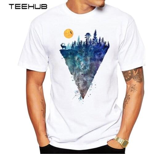 2019 TEEHUB Mens Fashion Sunrise Eagle Forest Printed T-Shirt Short Sleeve Novelty Design Tops Cool Tee