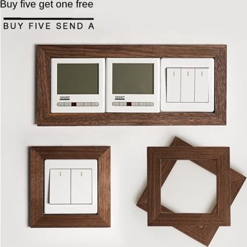 Solid Wood Switch Wall Sticker Household Protective Cover Creative Plug Socket Decorative Frame Shielding Self-adhesive Free