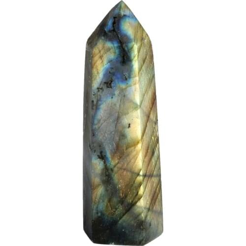 TUMBEELLUWA Natural Labradorite Crystal Prism Wand Point Healing Reiki Stone Figurine
