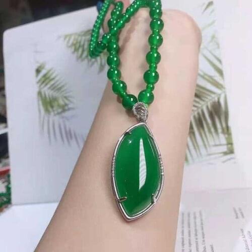 Natural ice color jade water moistening ice green inlaid with 925 silver pendants