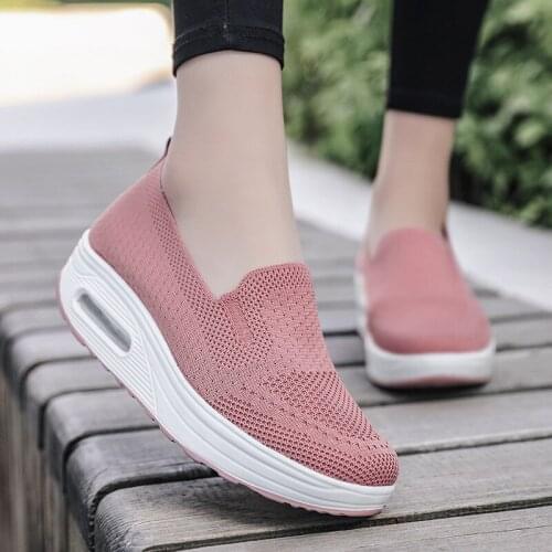 A Pedal Set Foot Thick Bottom Increased Air Cushion Sports Rocking Shoes New Fly Woven Mesh Breathable Casual Womens Shoes
