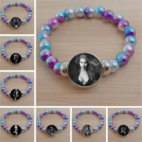 New style black sexy nude girl character bracelet glass cabochon color beads bracelet jewelry gift