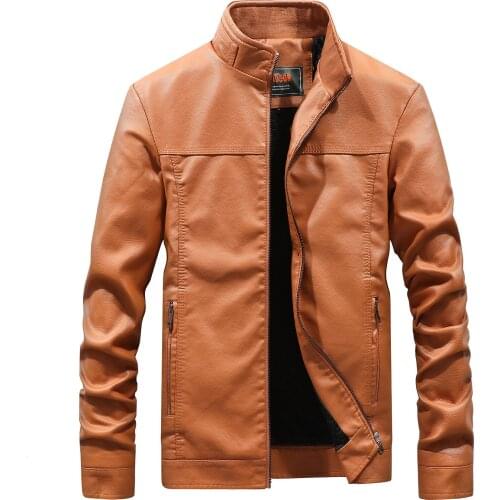 Autumn Man Stand Lead Solid Color Locomotive Pu Skin Loose Coat Will Code Leather Clothing Jacket Male