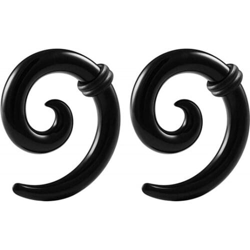 Pair of Black Acrylic Solid Spiral Coil Taper O-Rings Piercing Jewelry Ear Plug Stretching Expander Earring