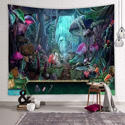 Psychedelic Mushroom Forest Hippie Magic Land Tapestry