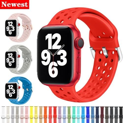 Silicone Strap for Apple Watch band 44mm 40mm 42mm 38mm watchband Breathable belt Sport bracelet iWatch series 5 4 3 se 6 band