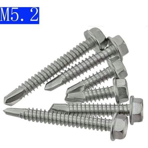 M5.2 5.2mm 410 Stainless Steel Self-Drilling Tapping Screws Hex Head DIN7504 Drilling Screws
