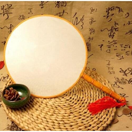 DIY Blank White Silk Hand Fans with Handle Student Children Hand Painting Fine Art Programs Chinese Palace Round Fan gifts