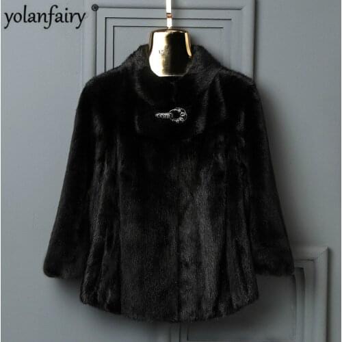 YOLANFAIRY Real Mink Fur Coat Women Natural Double Faced Fur Coat Thick Warm Outwear Plus Size Chaqueta Invierno Mujer 8859MF340