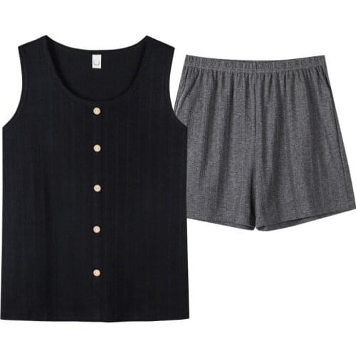 Slim Students Sleepwear New Summer Pajamas Set Sleeveless Cotton Nightwear Pijamas Buttons Cardigan + Shorts Two Piece Suit 3XL